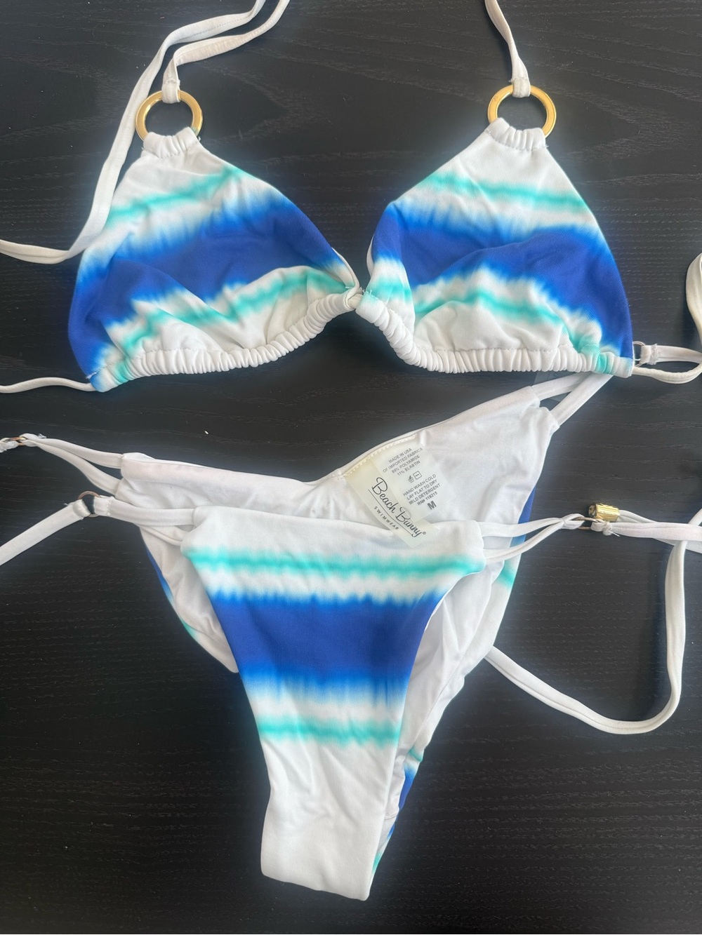 Beach Bunny SET Blue, Teal & White Tie-Dye Triangle Bikini  M/L